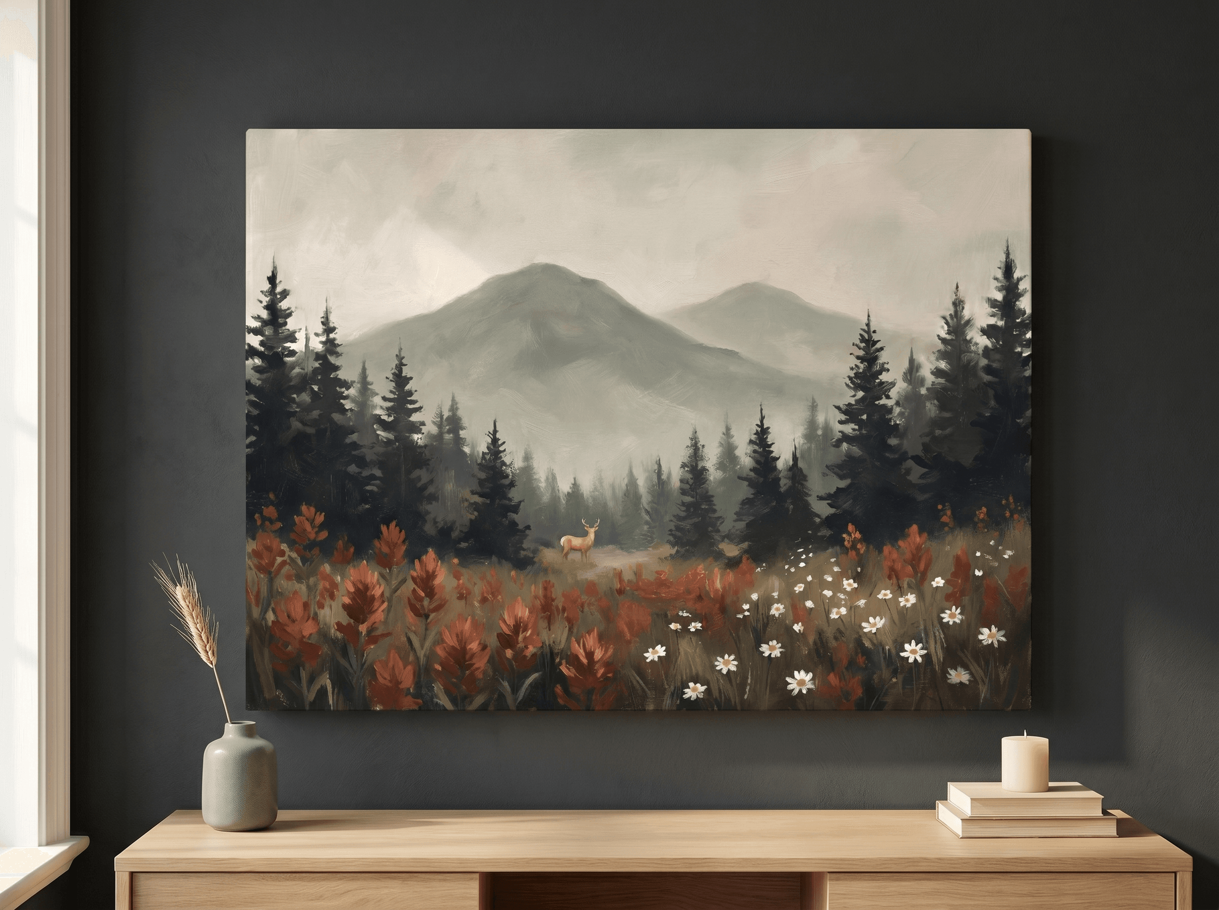 Curated wall art prints displayed in a beautifully styled living room