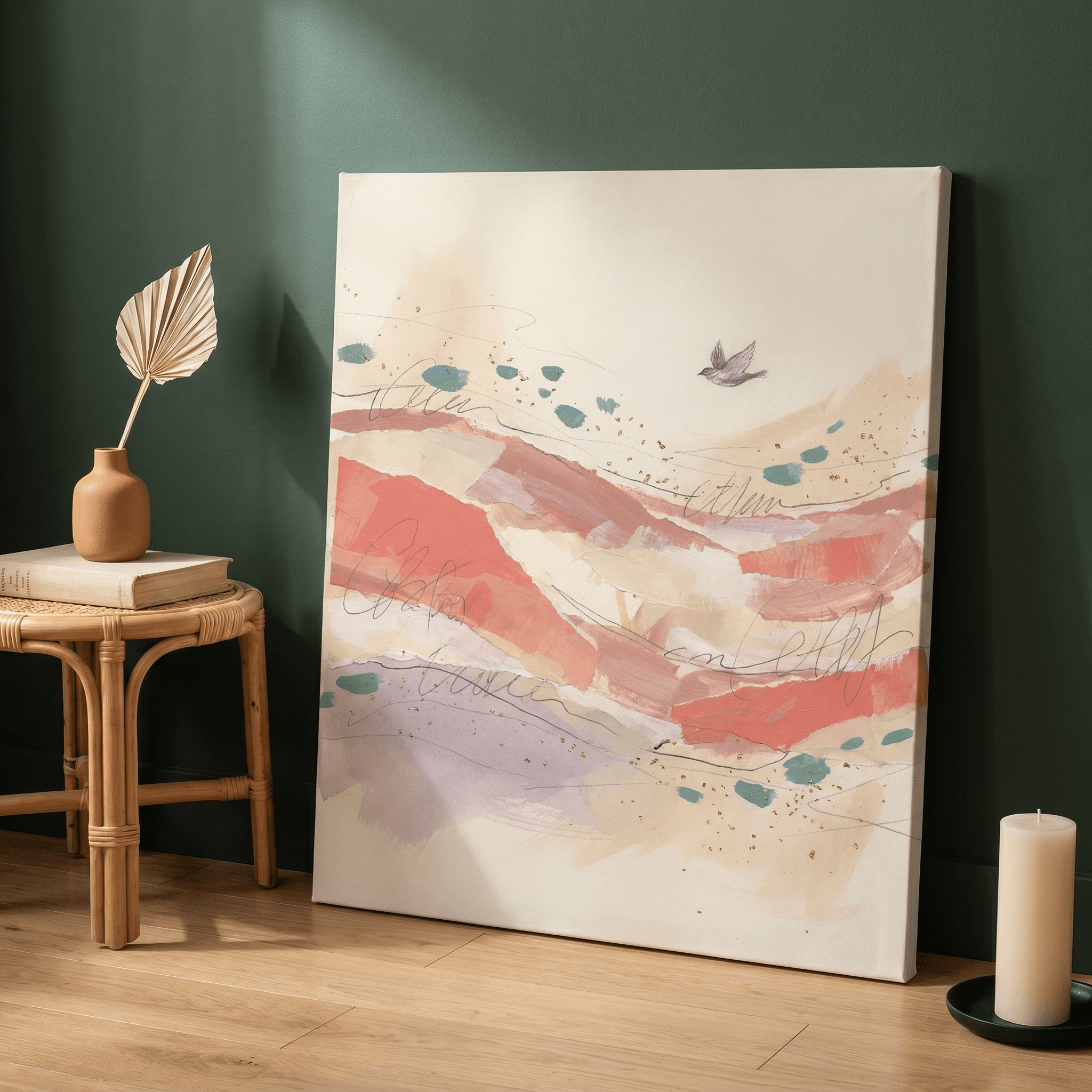 Mixed Media Coral Abstract Canvas Wall Art | Pink Cream Painterly Print | Living Room Home Decor
