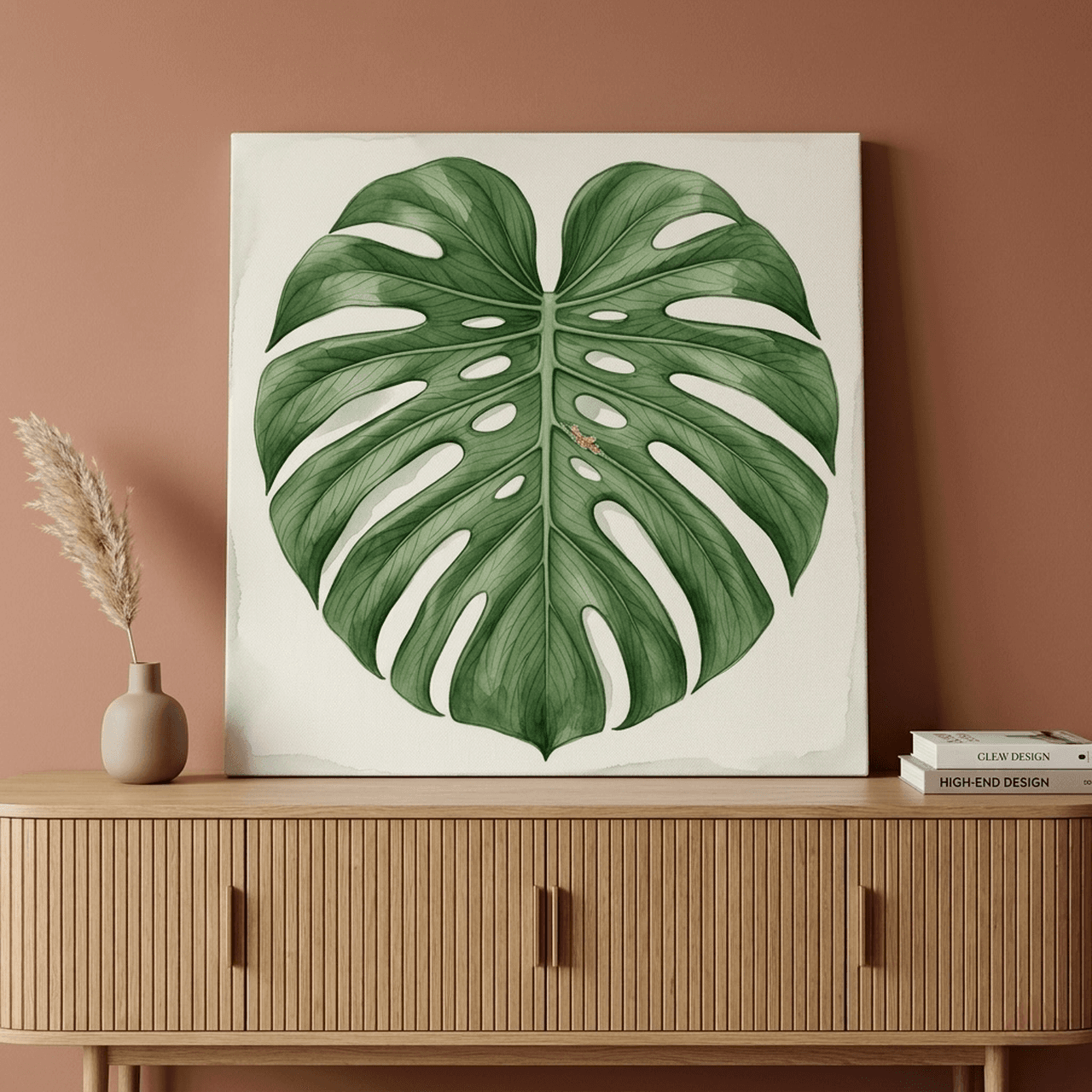 Monstera Leaf Canvas Wall Art | Tropical Botanical Watercolor Framed Print | Green Home Decor