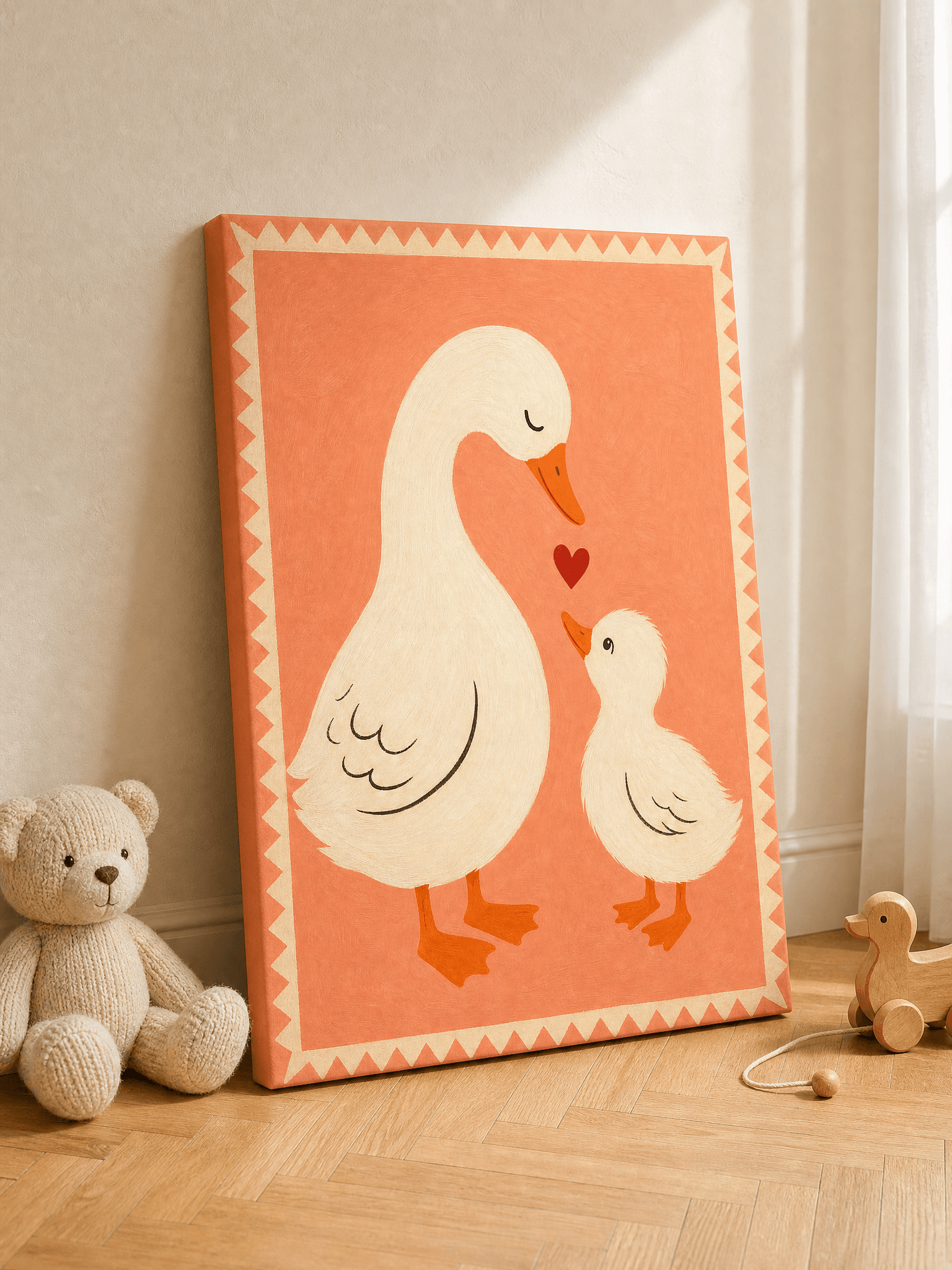 Mother Duck Stamp Canvas Wall Art | Folk Nursery Print | Kids Room Home Decor