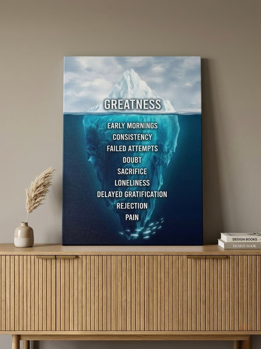 Motivational Canvas Wall Art | Iceberg of Success Illustration Print Teal Navy | Framed Canvas, Ready to Hang