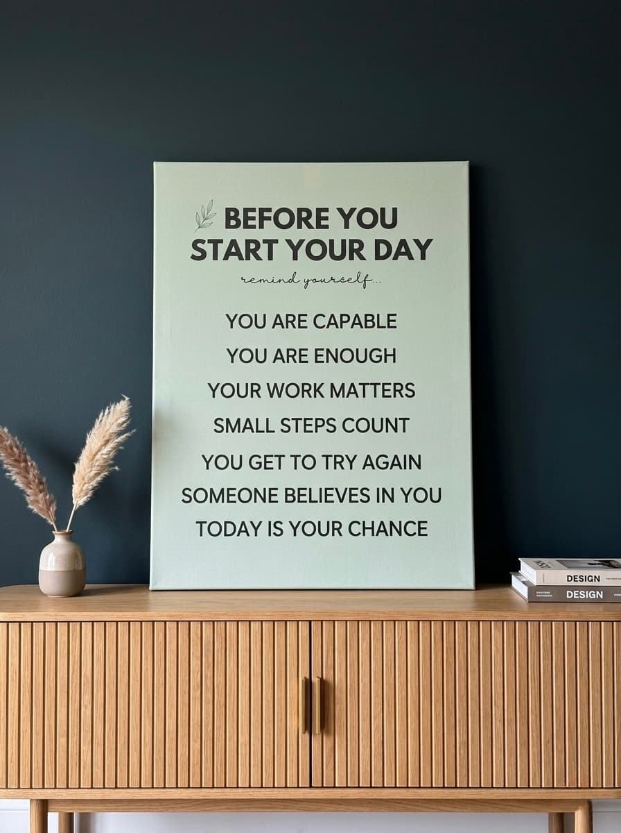 Motivational Canvas Wall Art | Before You Leave Typography Print | Sage Green Framed Canvas, Ready to Hang