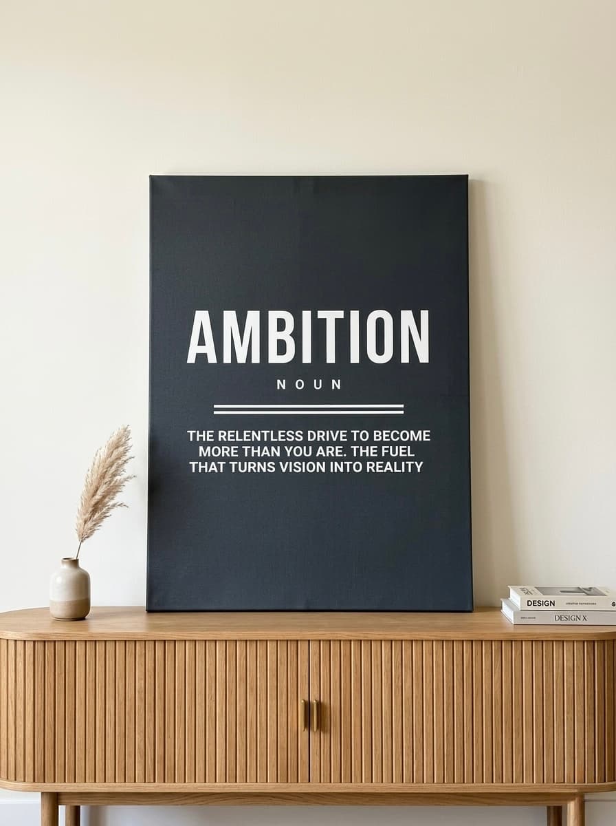 Motivational Canvas Wall Art | Ambition Definition Typography Print | Charcoal Framed Canvas, Ready to Hang