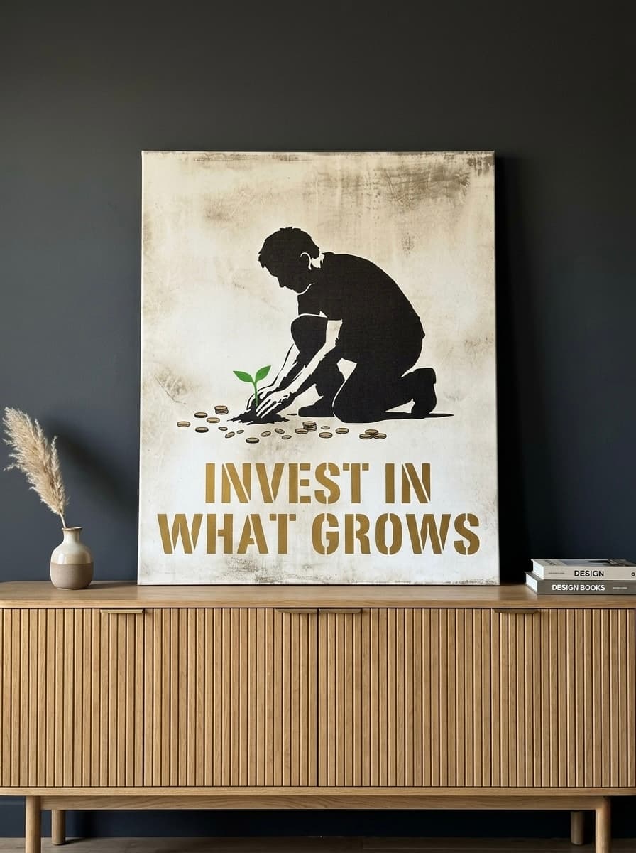 Motivational Canvas Wall Art | Plant Your Flag Street Art Print | Cream Gold Framed Canvas, Ready to Hang