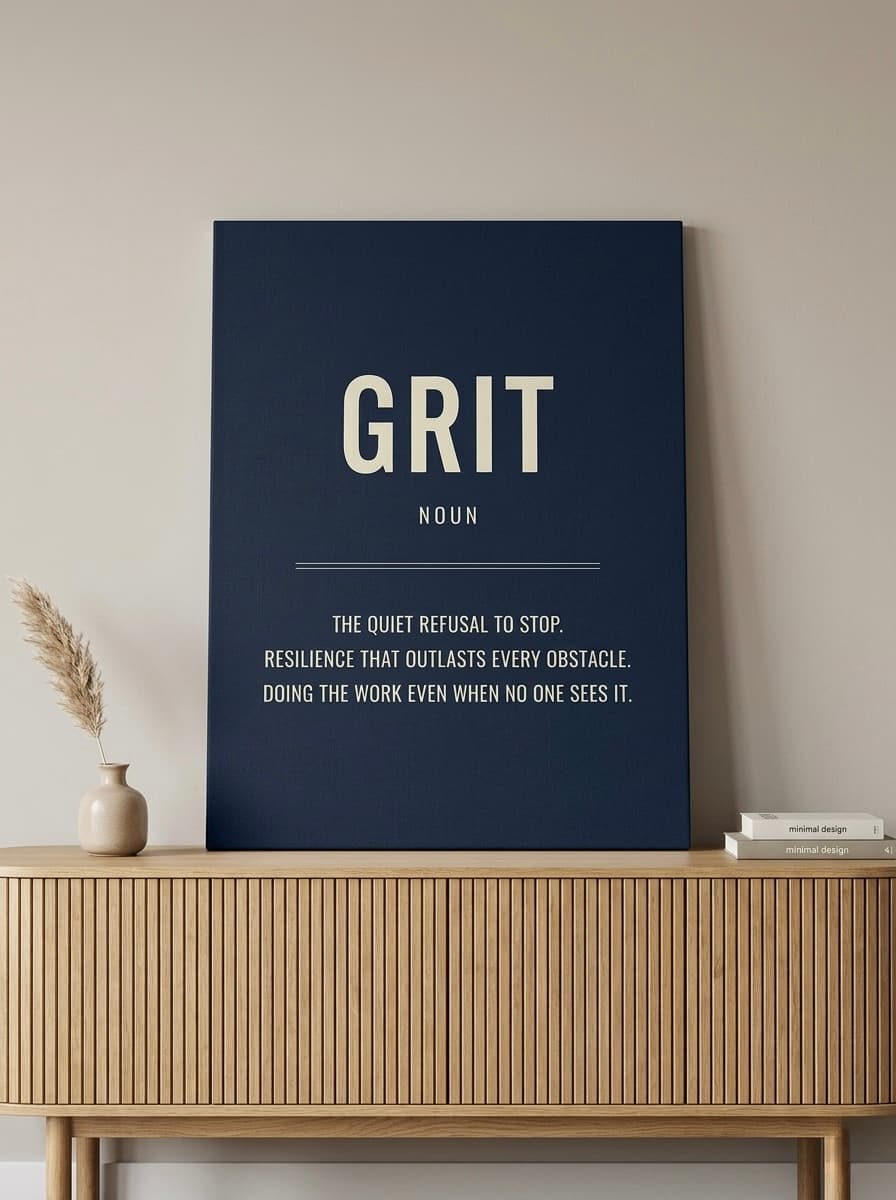 Motivational Canvas Wall Art | Grit Definition Typography Print | Navy Cream Framed Canvas, Ready to Hang