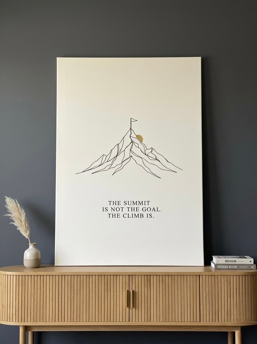 Mountain Summit Wall Art Canvas | Minimalist Line Art Framed Print | Home Office Decor
