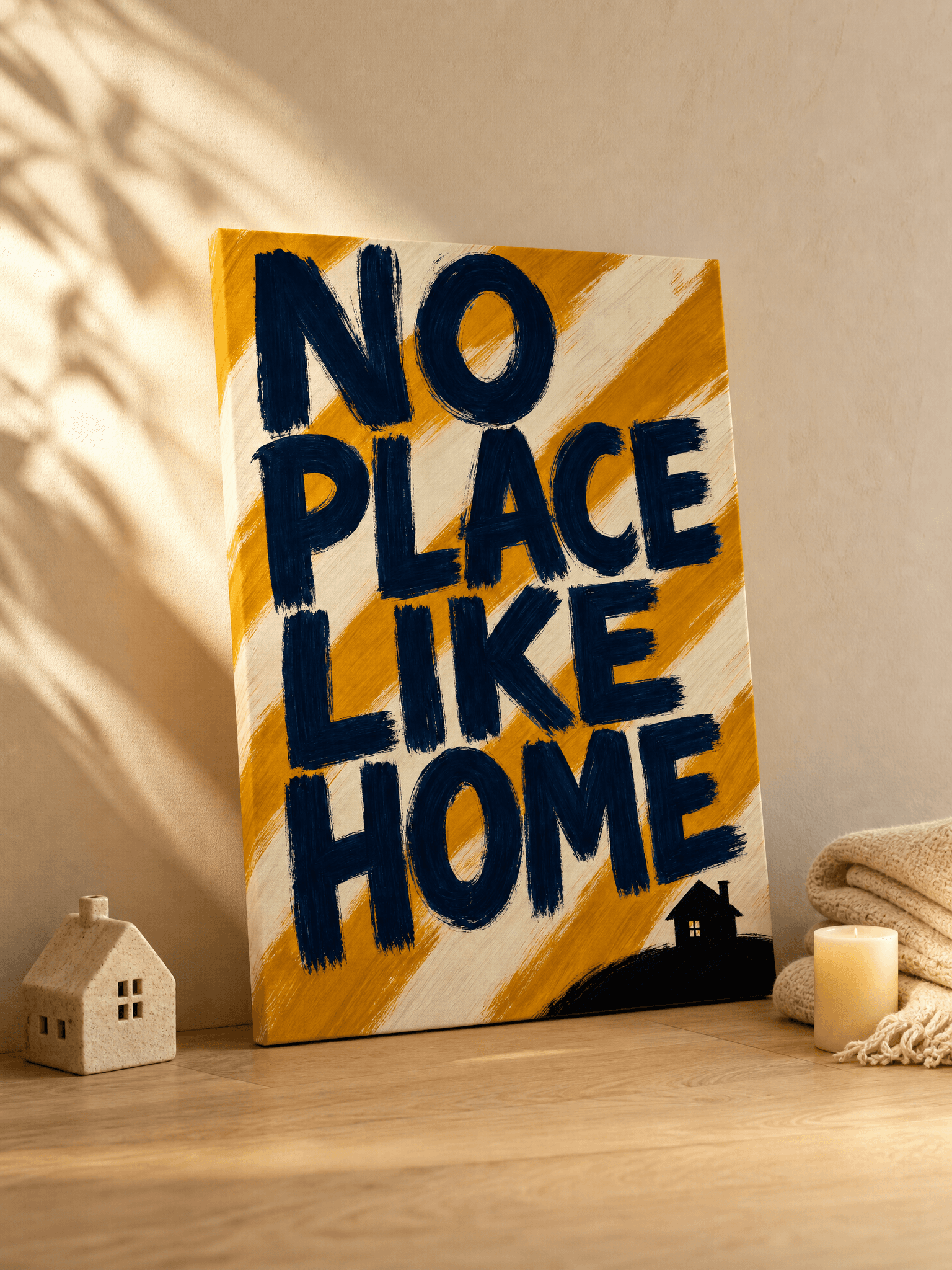 No Place Like Home Canvas Wall Art | Bold Typography Print | Living Room Home Decor
