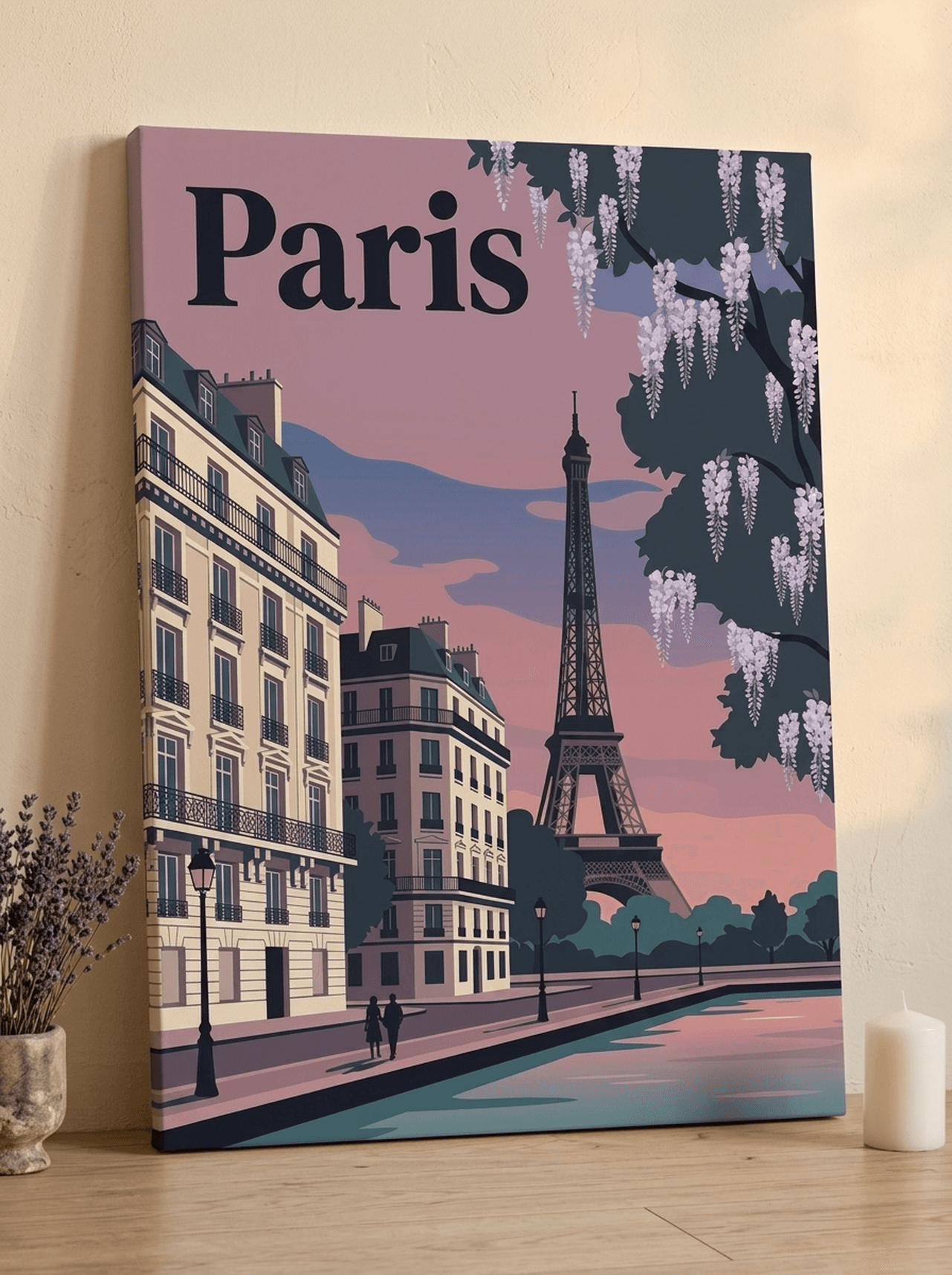 Paris Canvas Wall Art | Travel Poster Framed Print | Romantic Living Room Decor