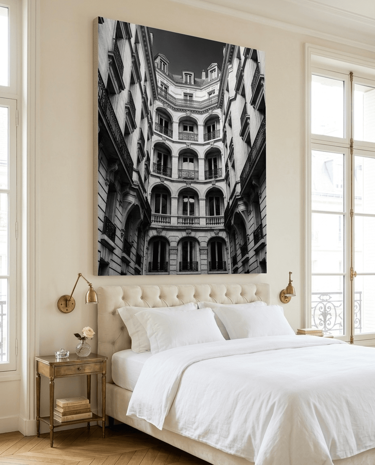 Paris Haussmann Courtyard Canvas Wall Art | Black & White Photography Framed Print | Home Decor