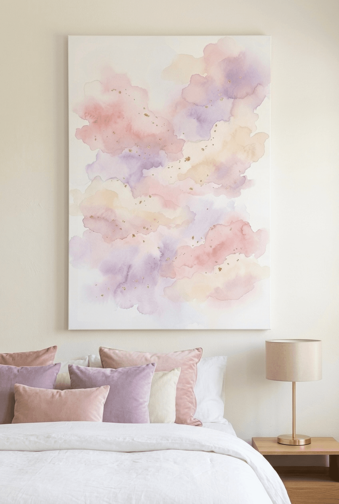 Pastel Watercolor Clouds Canvas Wall Art | Dreamy Abstract Framed Print | Bedroom Home Decor