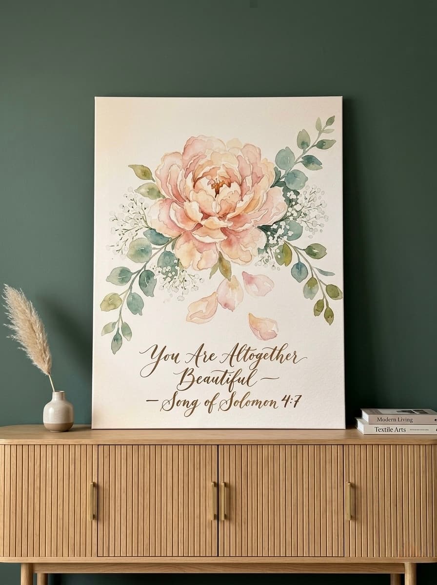 Peony Scripture Canvas Wall Art | Watercolor Floral Bible Verse Framed Print | Bedroom Decor