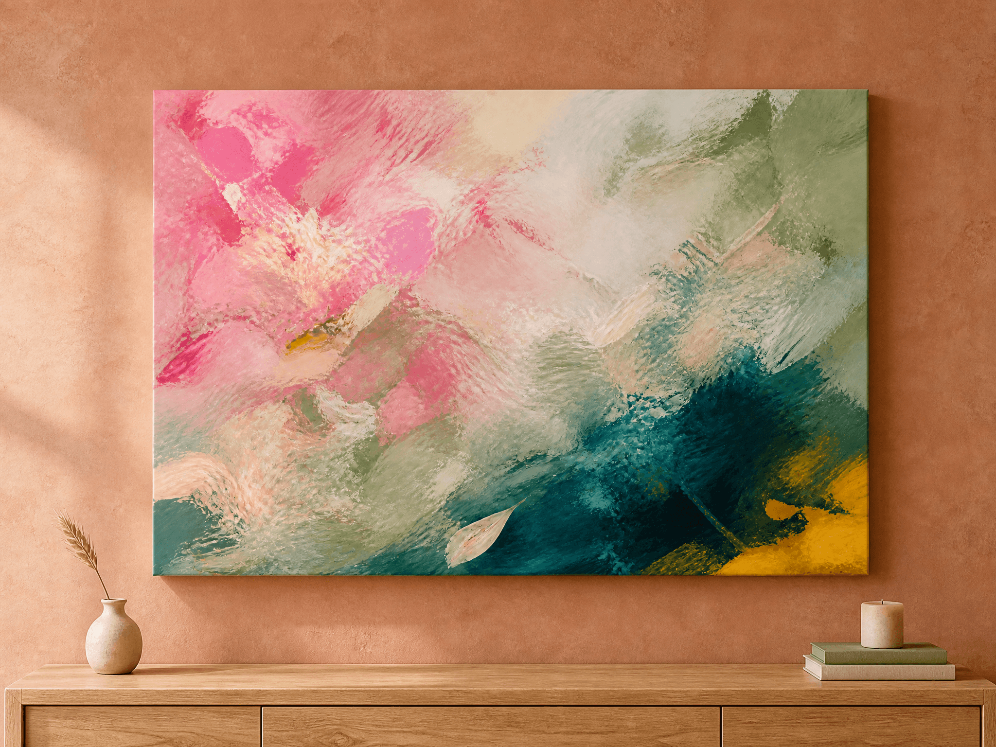 Pink Sage Abstract Canvas Wall Art | Modern Expressionist Print | Living Room Home Decor
