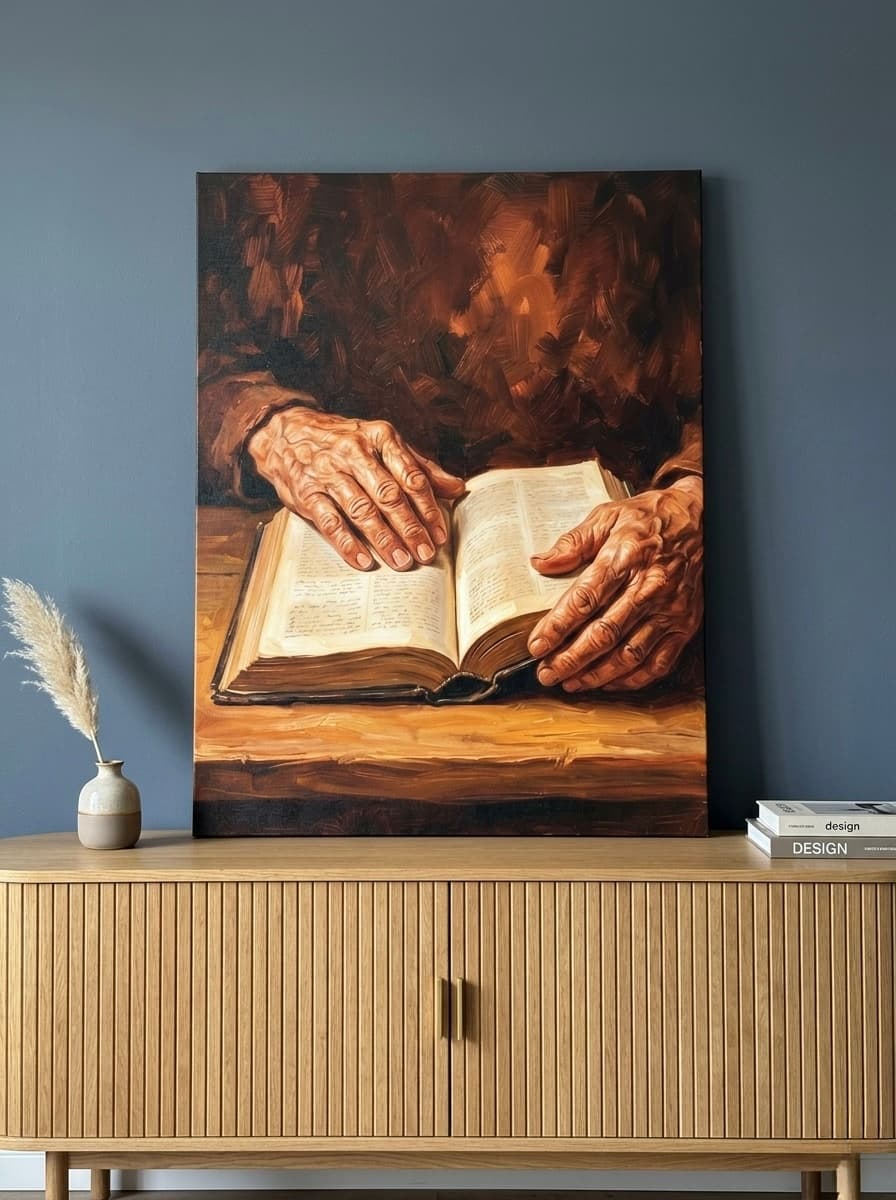 Praying Hands Canvas Wall Art | Oil Painting Christian Framed Print | Prayer Room Decor