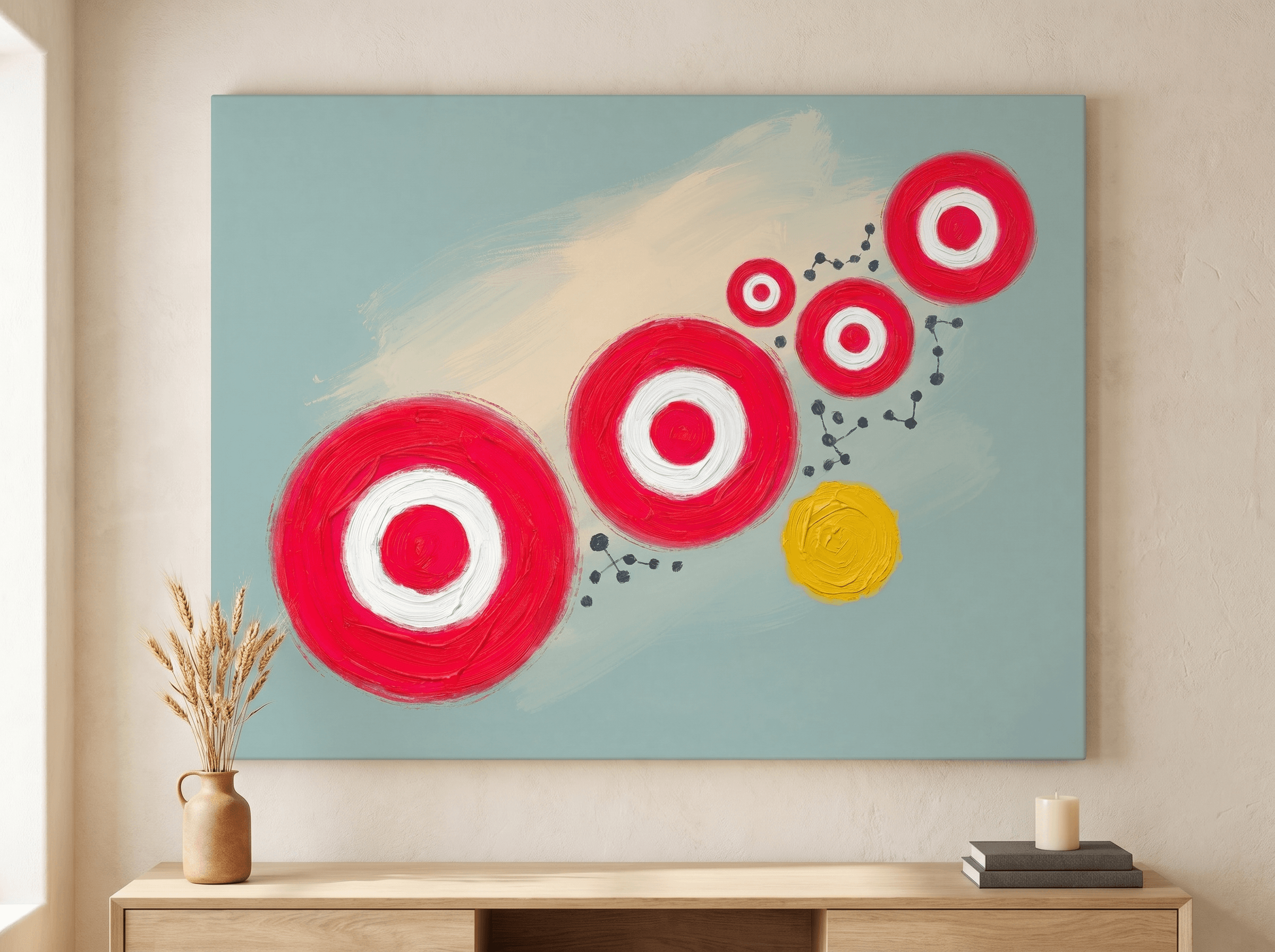 Red Circle Constellation Canvas Wall Art | Bold Modern Painterly Print | Living Room Home Decor