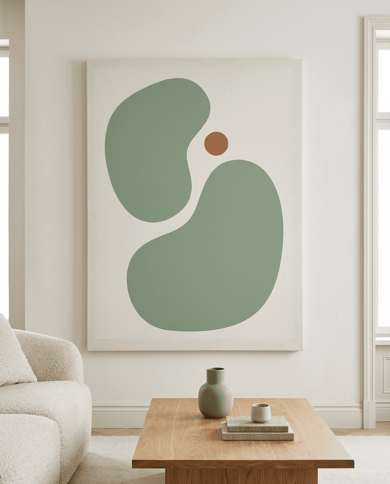 Sage Green Organic Shapes Canvas Wall Art | Abstract Minimal Framed Print | Living Room Home Decor