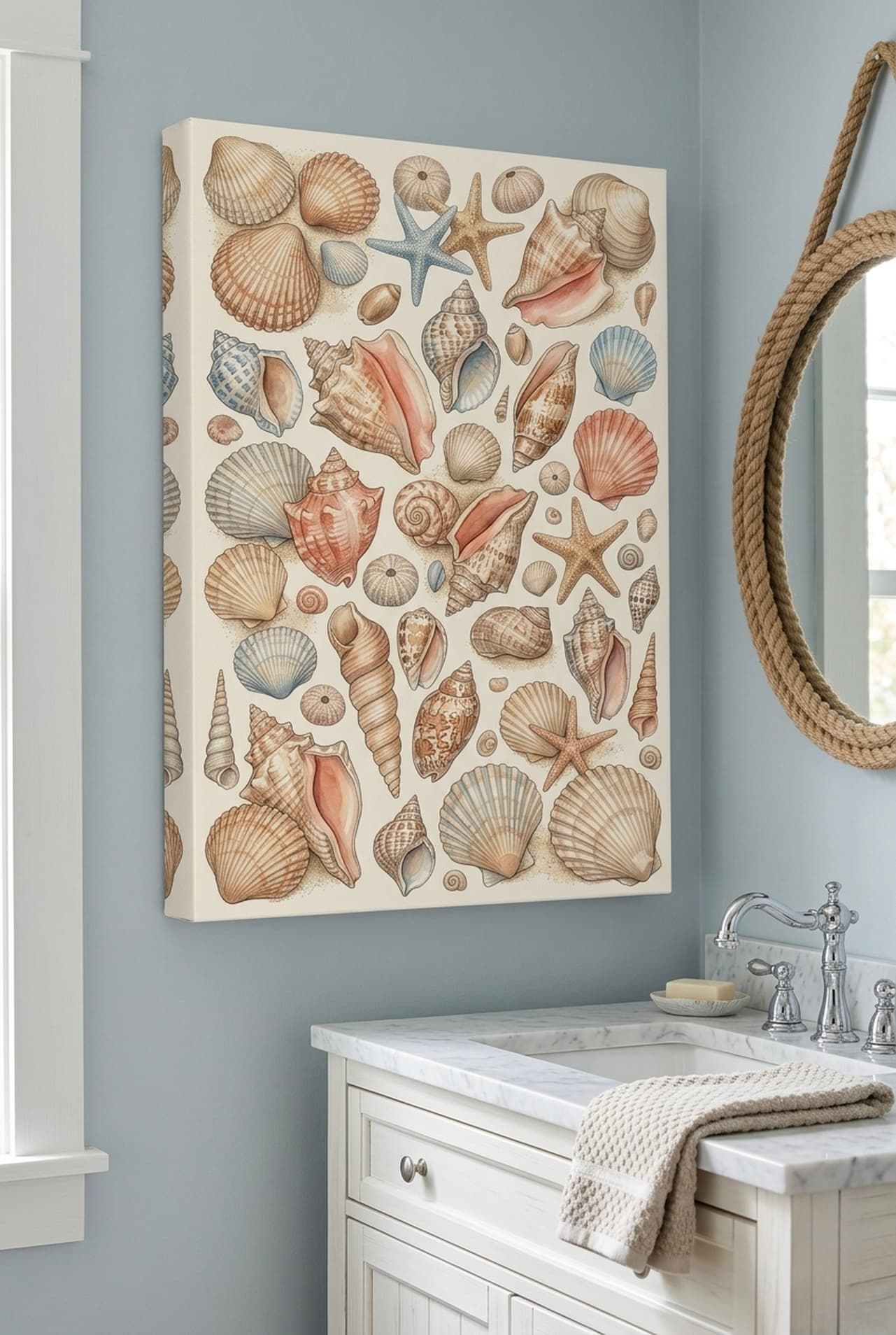 Seashell Collection Canvas Wall Art | Coastal Illustration Framed Print | Bedroom Home Decor