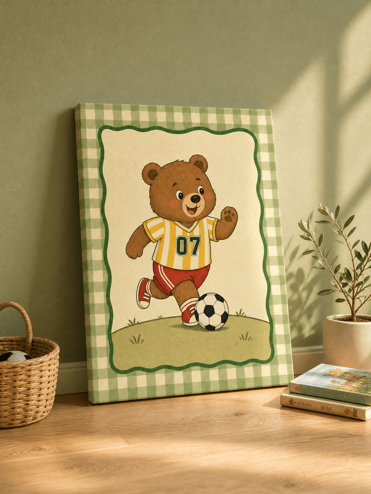 Soccer Bear Canvas Wall Art | Sports Nursery Print | Kids Room Home Decor