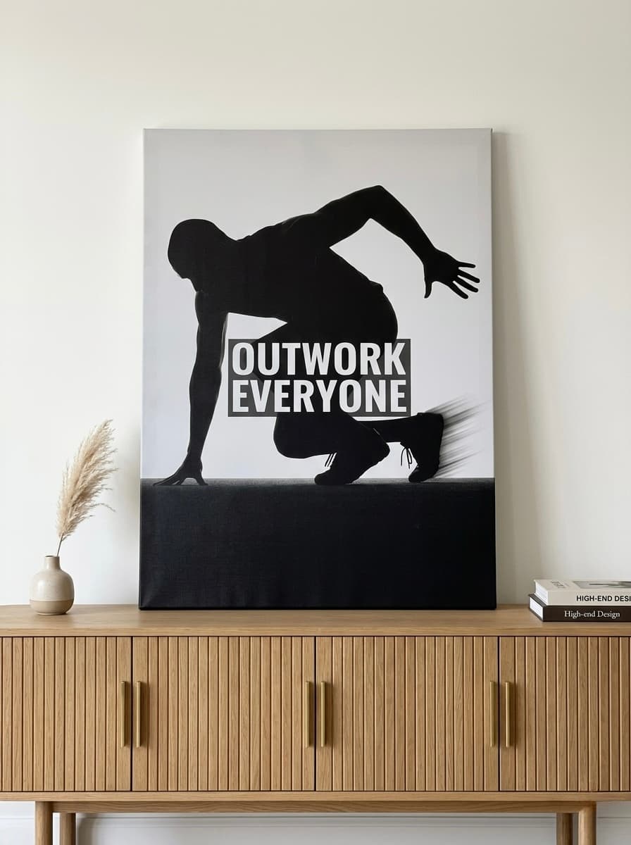 Sprinter Silhouette Wall Art Canvas | Athletics Framed Print | Home Gym Office Decor