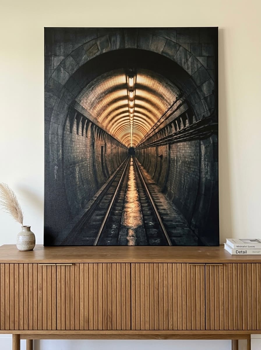 Subway Tunnel Canvas Wall Art | Atmospheric Photography Framed Print | Urban Home Decor