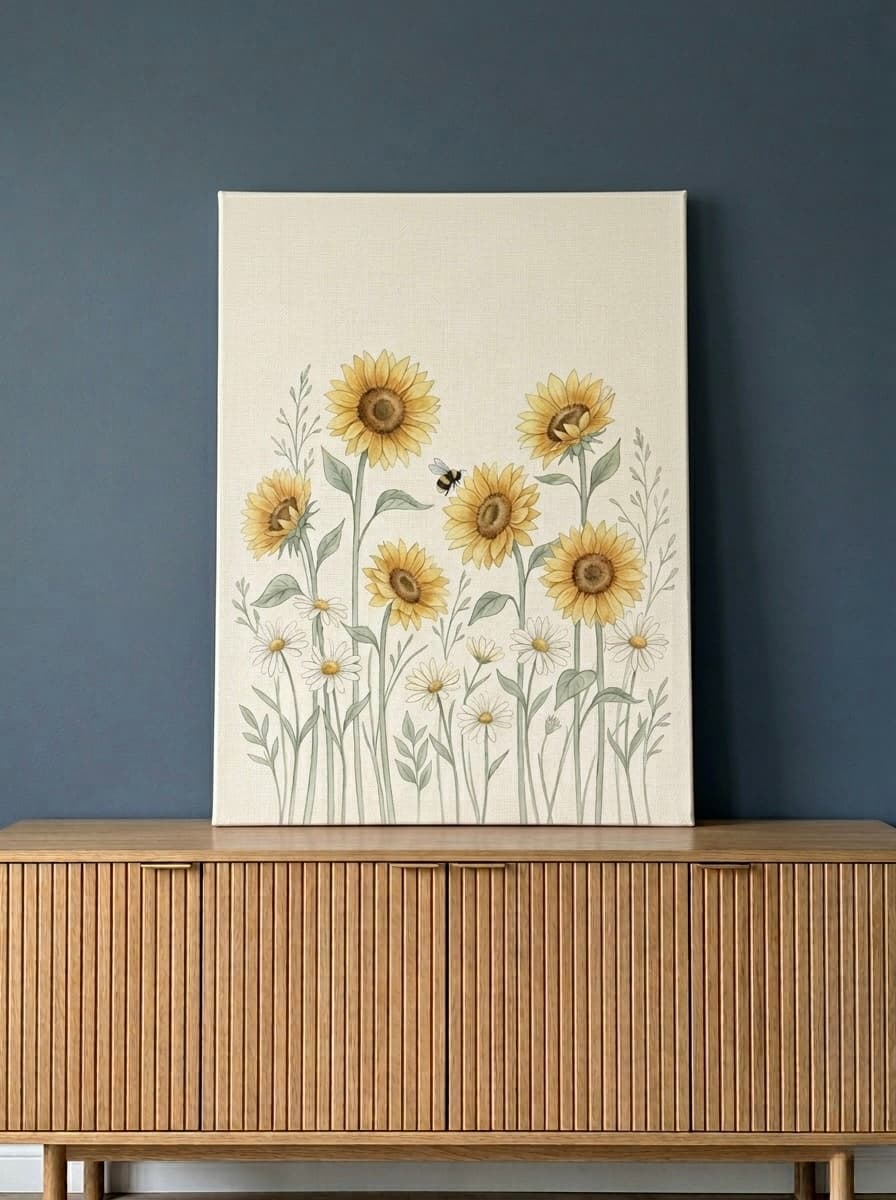 Sunflower Daisy Botanical Nursery Canvas Wall Art | Boho Wildflower Kids Room Decor | Floral Baby Gift