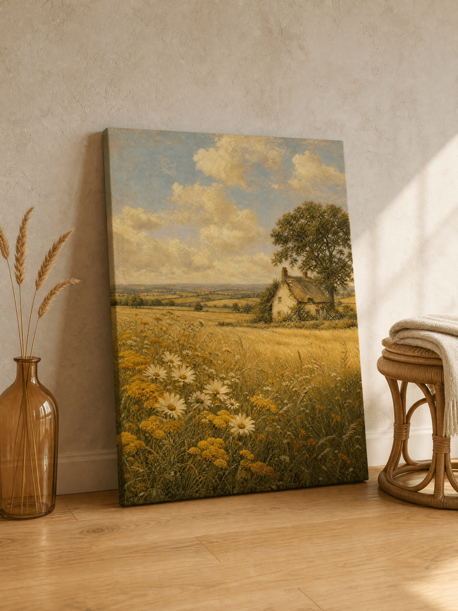Curated wall art prints displayed in a beautifully styled living room