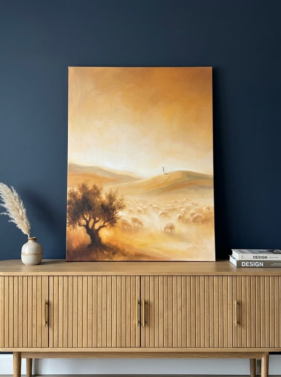 The Good Shepherd Canvas Wall Art | Minimalist Christian Painting | Faith Home Decor | Matthew 18:13 Religious Art Print