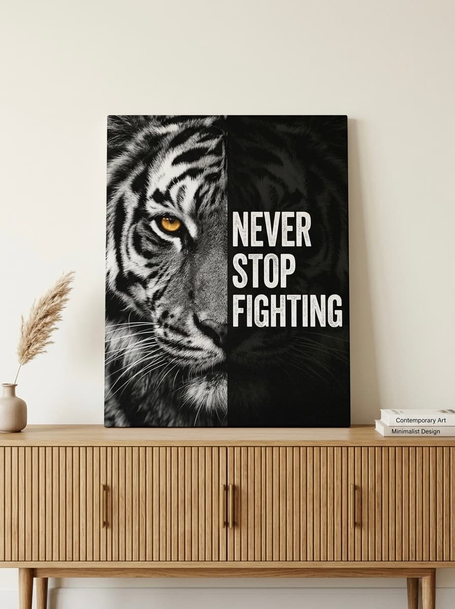 Tiger Canvas Wall Art | Tiger Face Close Up Photography Print Black Amber | Framed Canvas, Ready to Hang