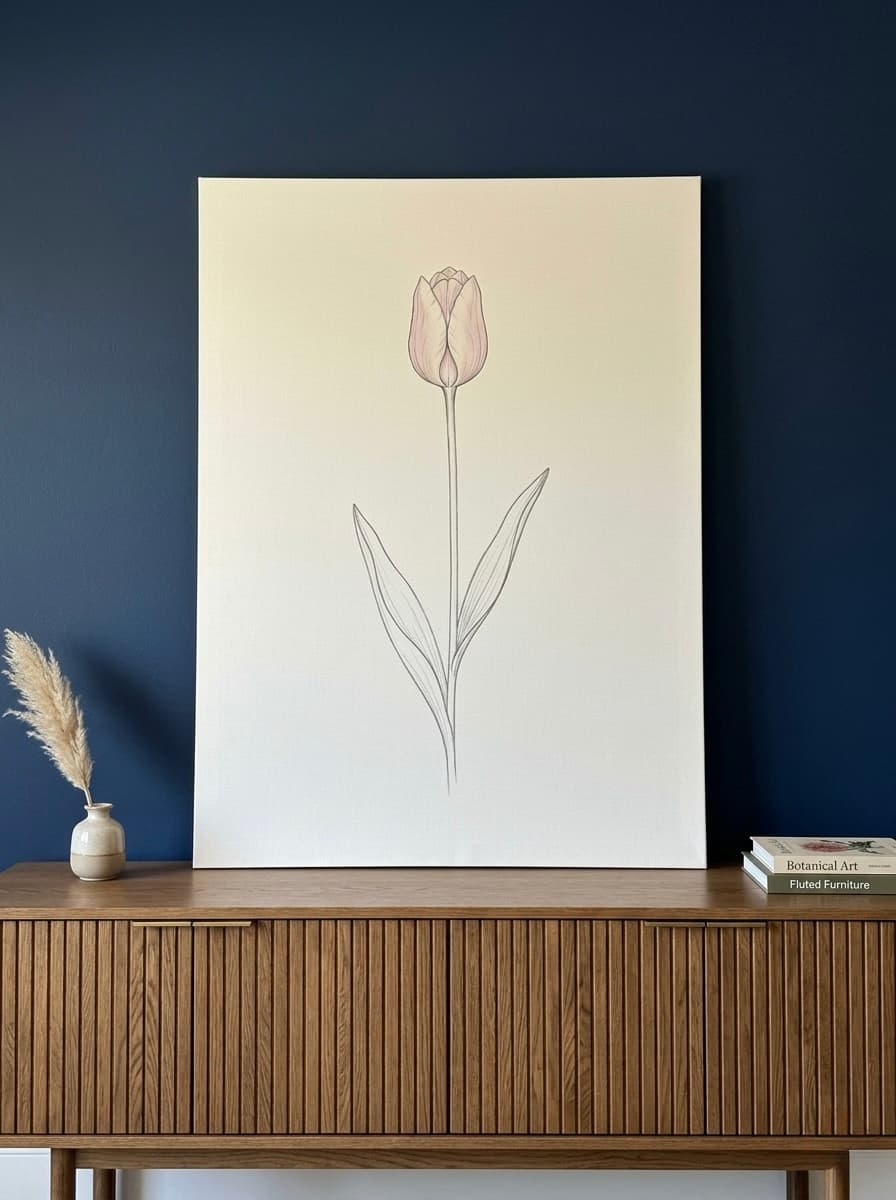 Tulip Line Drawing Canvas Wall Art | Minimalist Botanical Framed Print | Living Room Home Decor