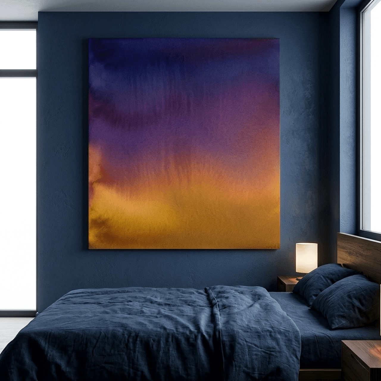 Twilight Gradient Canvas Wall Art | Watercolor Abstract Framed Print | Bedroom Home Decor