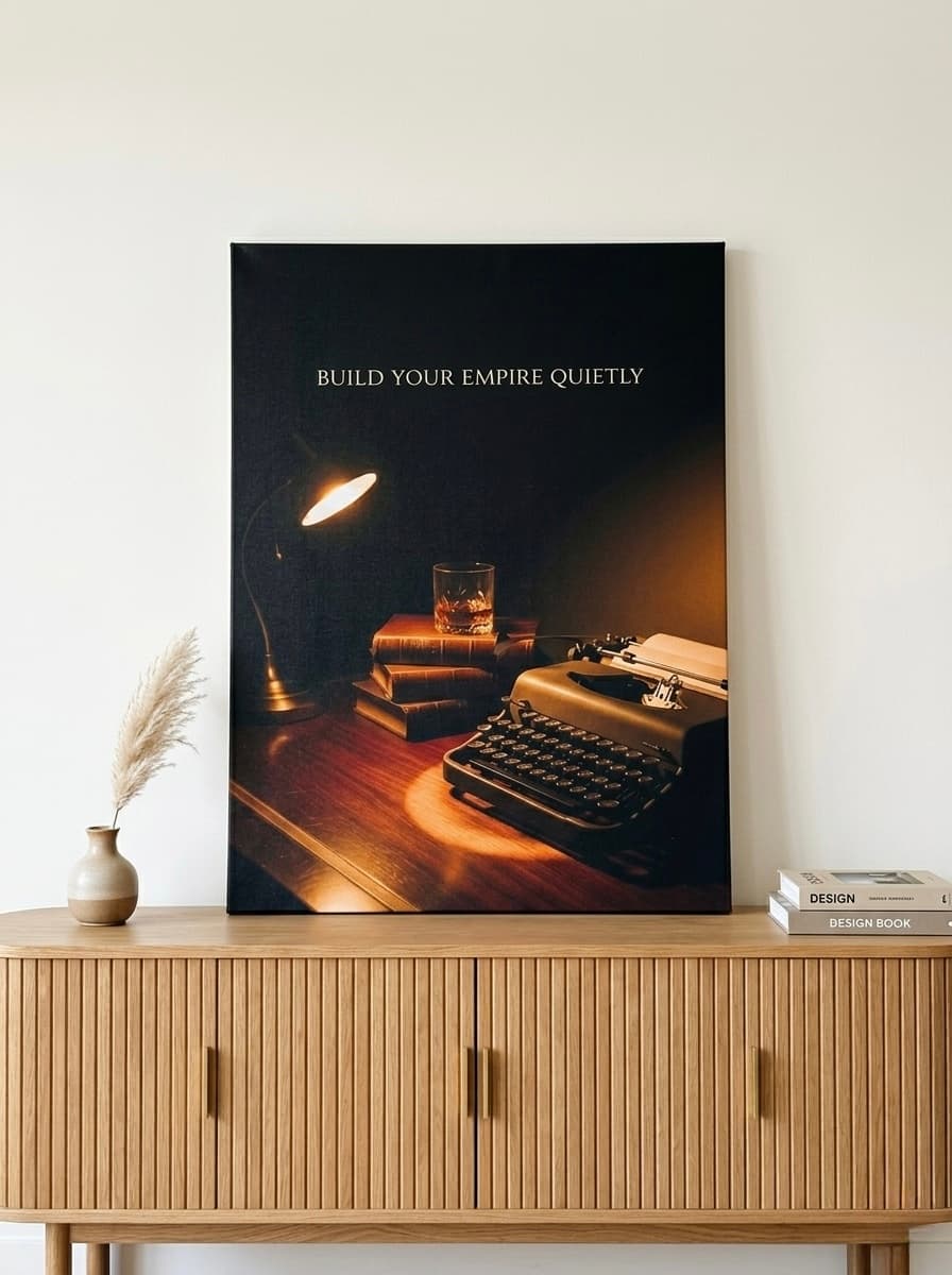 Typewriter Empire Wall Art Canvas | Cinematic Writer Framed Print | Home Office Study Decor