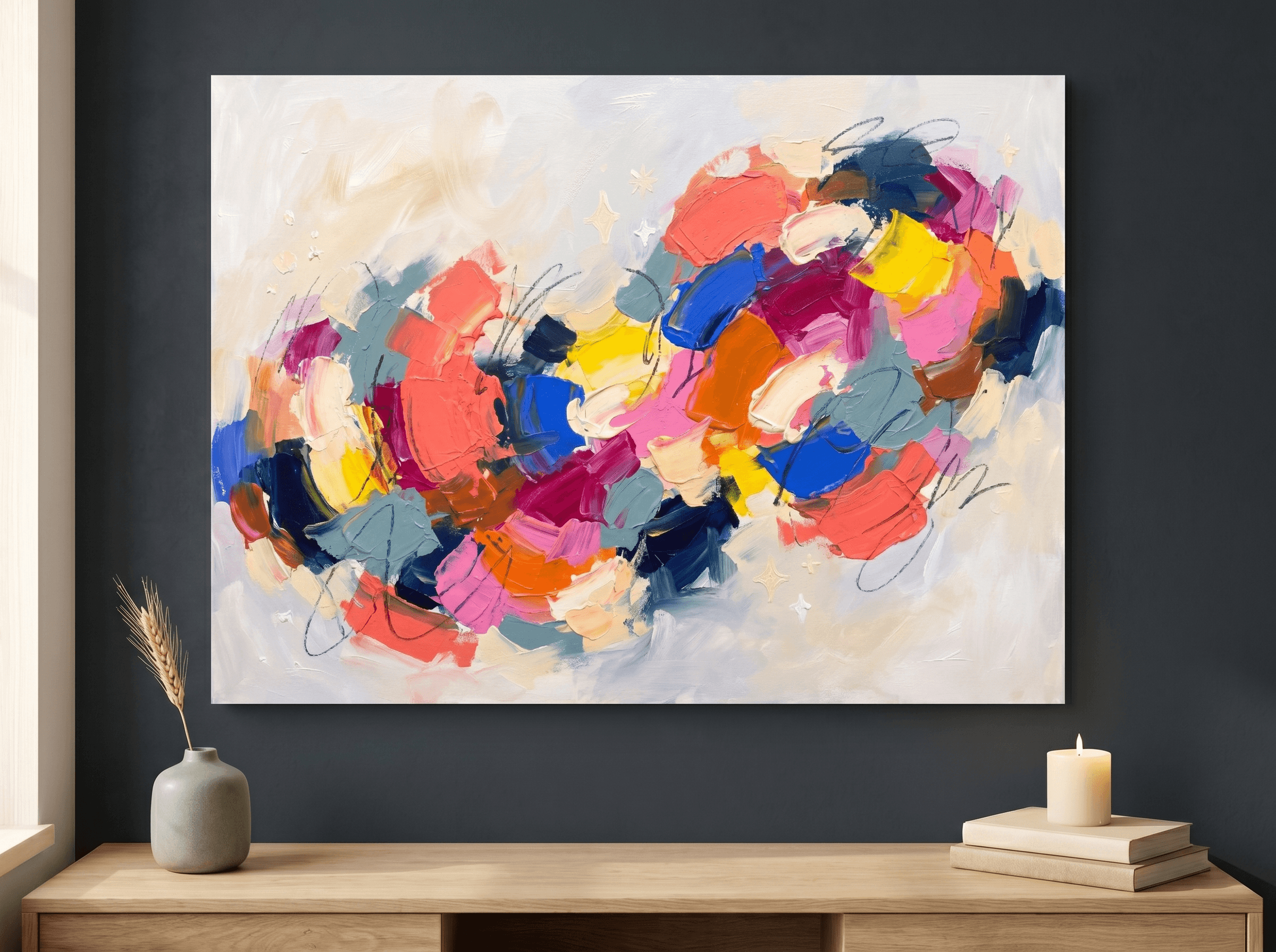 Vibrant Pop Abstract Canvas Wall Art | Painterly Contemporary Print | Living Room Home Decor