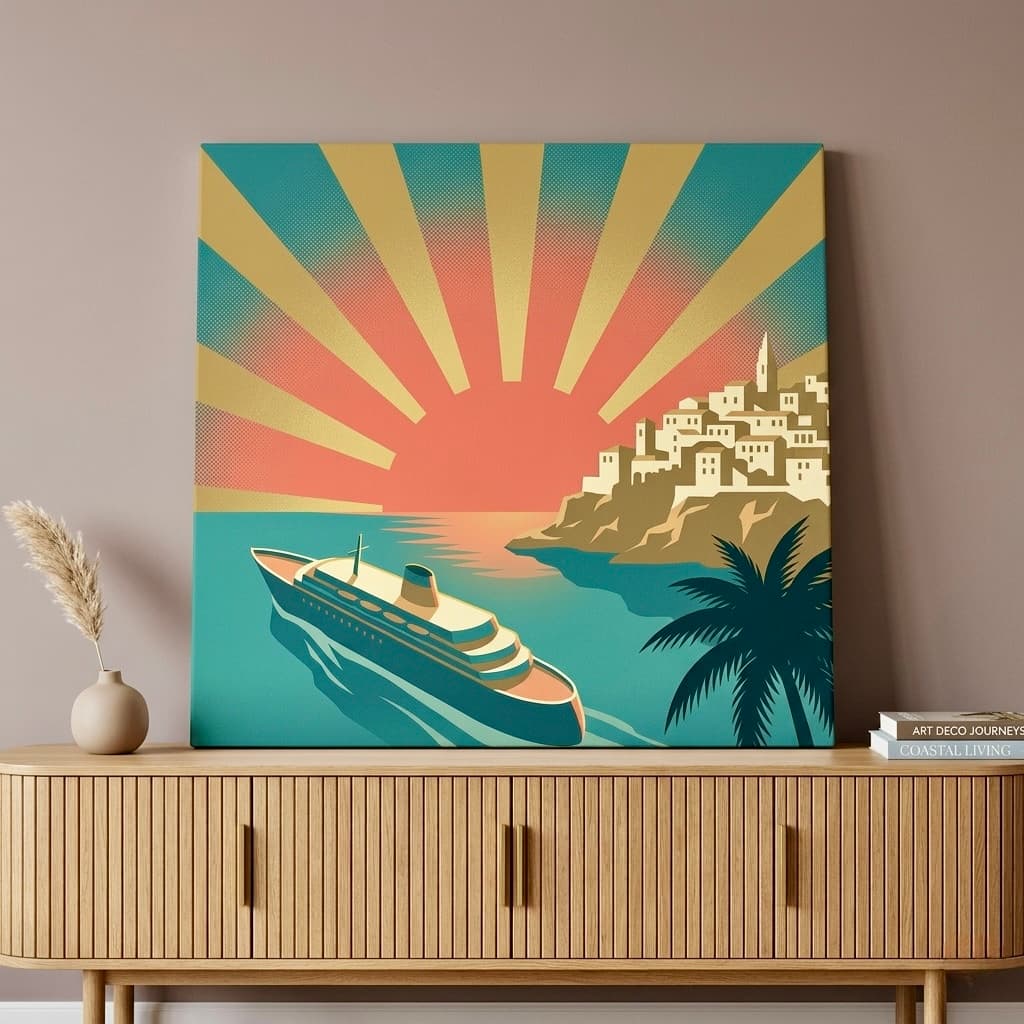 Vintage Cruise Ship Mediterranean Canvas Wall Art | Retro Travel Print | Coastal Home Decor