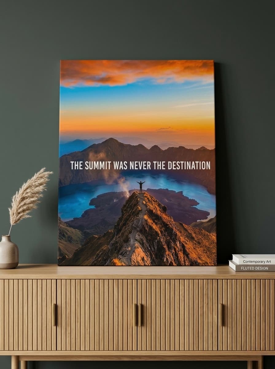 Volcano Canvas Wall Art | Volcanic Summit Landscape Photography Print Amber Orange | Framed Canvas, Ready to Hang