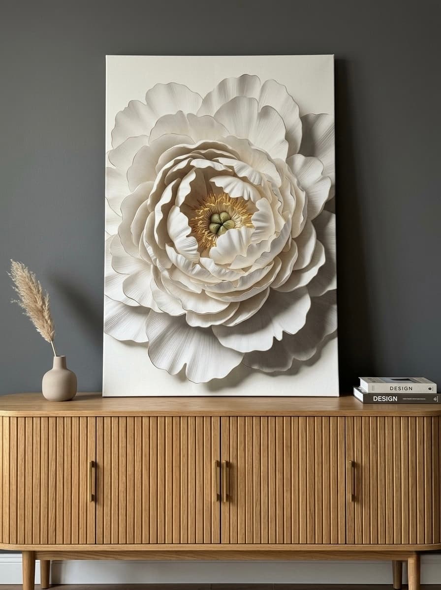 White Peony Bloom Canvas Wall Art | Elegant Floral Framed Print | Bedroom Home Decor
