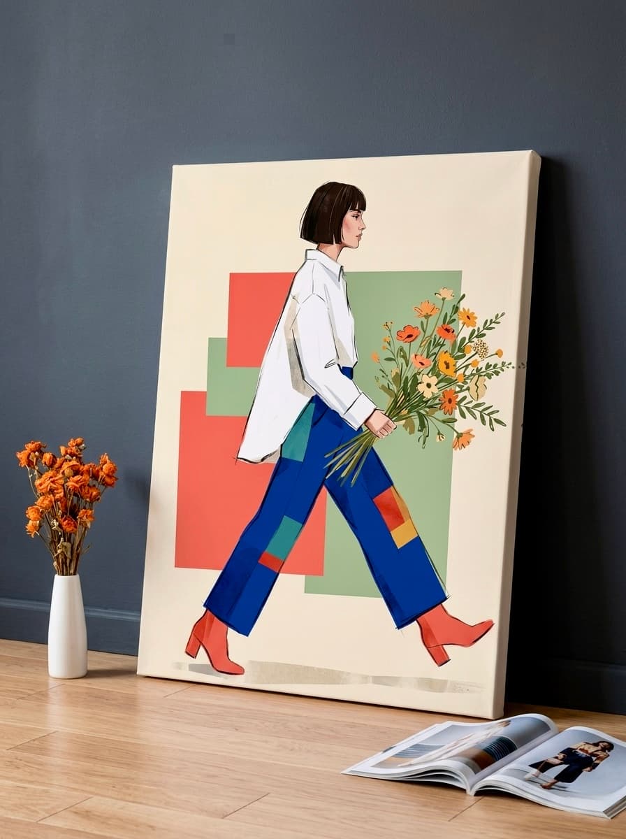 Woman with Wildflowers Canvas Wall Art | Impressionist Figure Framed Print | Bedroom Decor