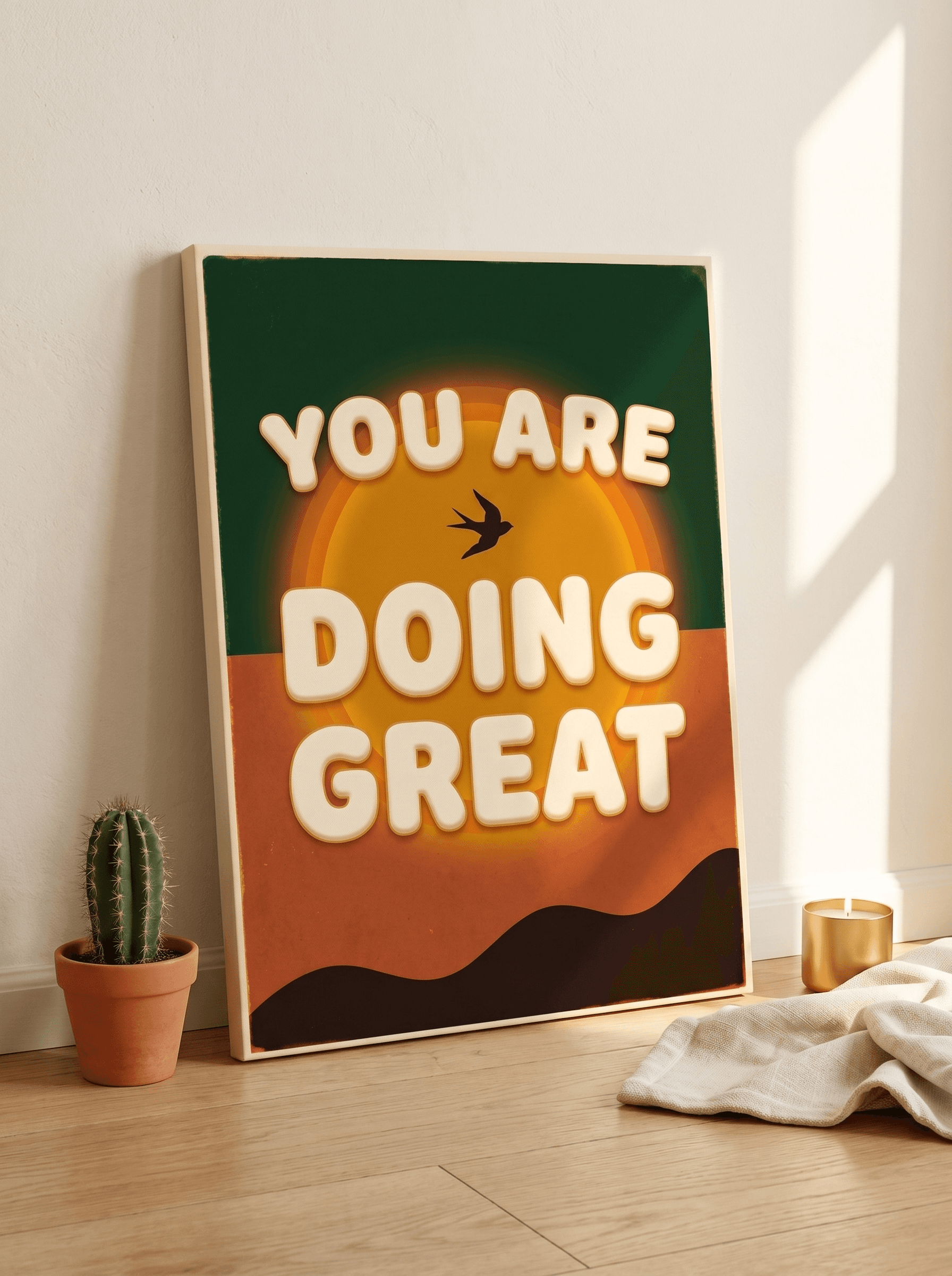 You Are Doing Great Canvas Wall Art | Retro Typography Print | Living Room Home Decor