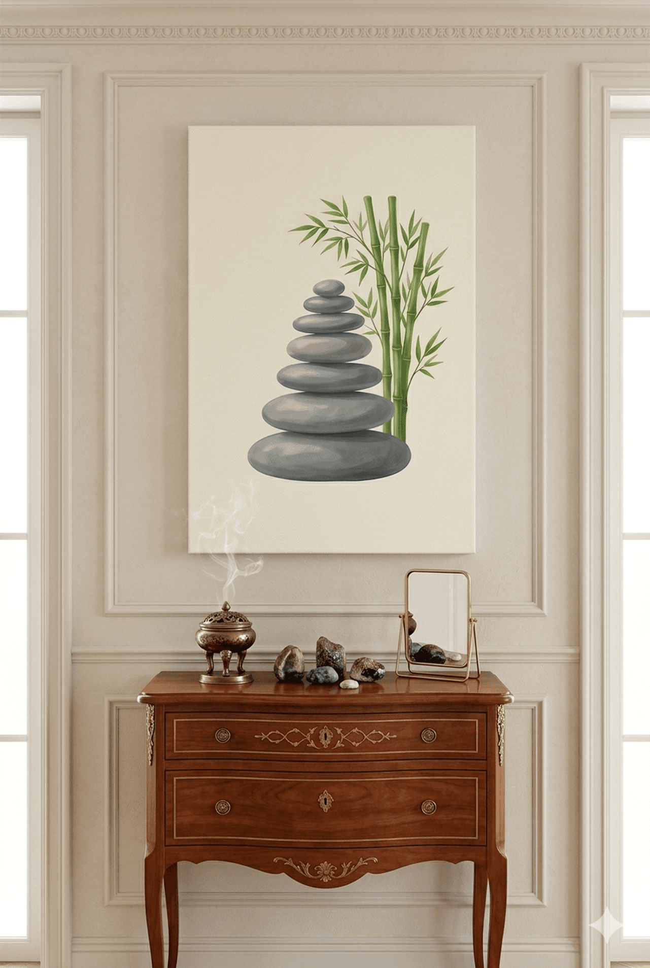 Zen Stones Bamboo Canvas Wall Art | Peaceful Spa Framed Print | Bedroom Home Decor