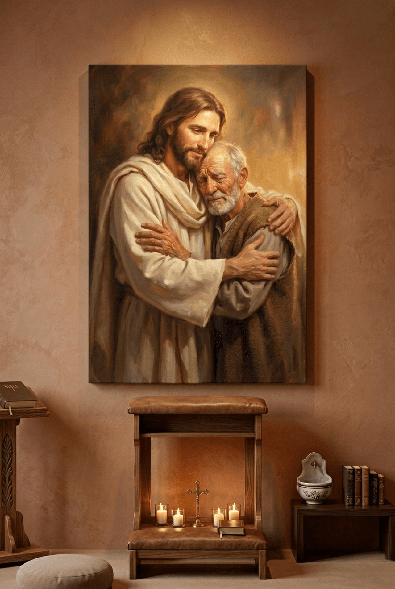 Jesus Embrace Canvas Wall Art | Spiritual Framed Print | Living Room Home Decor