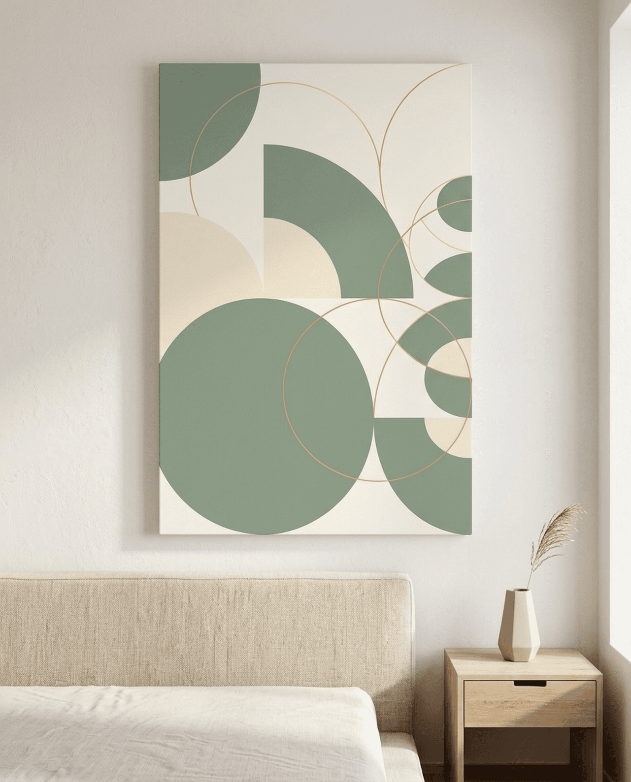 Overlapping Circles and Arcs Canvas Wall Art | Geometric Minimalist Framed Print | Living Room Office Decor